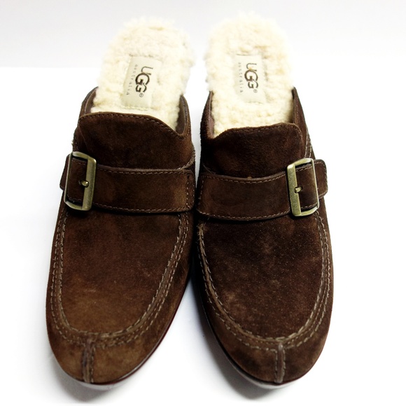 UGG Isabella Brown Suede Leather Clog Heels 7.5 - Picture 3 of 8